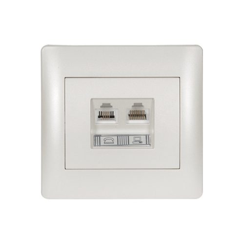 RHYME ZÁSUVKA TELEFÓN RJ11+PC RJ45 CAT5E BIELA MET