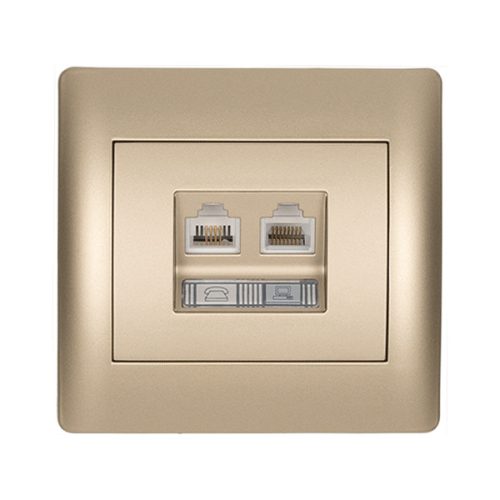 RHYME ZÁSUVKA TELEFÓN RJ11+PC RJ45 CAT5E ŠAMPANSKÁ