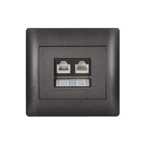 RHYME ZÁSUVKA TELEFÓN RJ11+PC RJ45 CAT5E GRAFIT