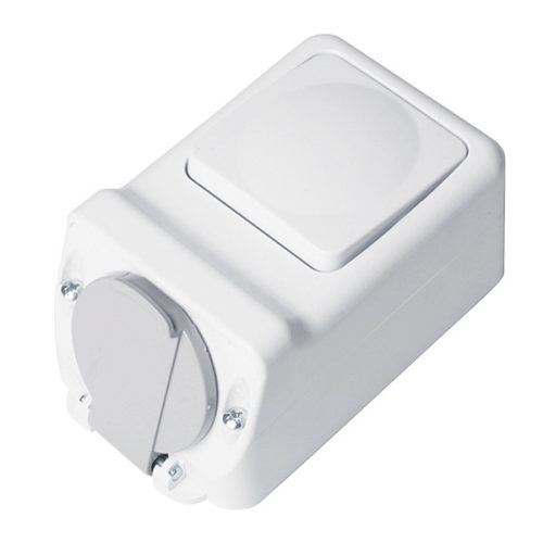ZÁSUVKA+JEDNO TLAČIDLO DVOJCESTNÝ SPÍNAČ 16A 250V, IP44