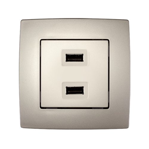 CITY DVOJITÁ USB ZÁSUVKA ŠAMPANSKÁ METAL