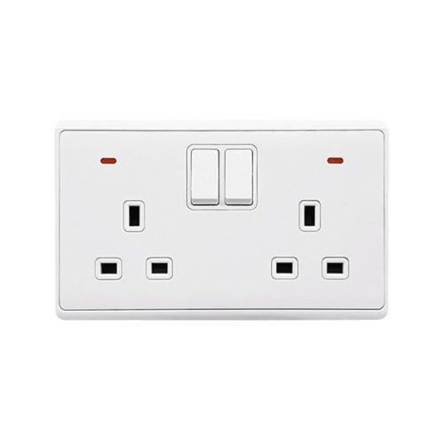 LONDON DOUBLE SOCKET WITH 1P BUTTON SWITCH NEON WH
