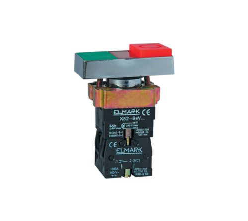 TLAČ. STLÁČACIE 224V 1NO+1NC ČERV/ZEL+LED SIGNÁL