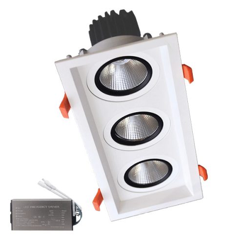 TRIPLE LED SPOT LIGHT 3X15W 230V 4000K WH+EMERGENCY KIT