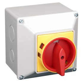   Krabicový bezpečnostný hlavný vypínač žlto-čer., žlté viečko