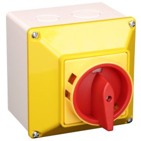   Krabicový bezpečnostný hlavný vypínač žlto-čer., žlté viečko